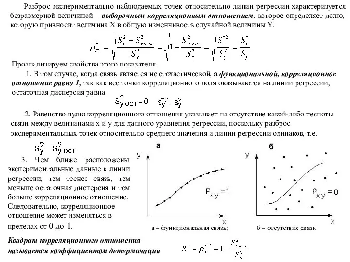 а – функциональная связь; б – отсутствие связи Разброс экспериментально наблюдаемых