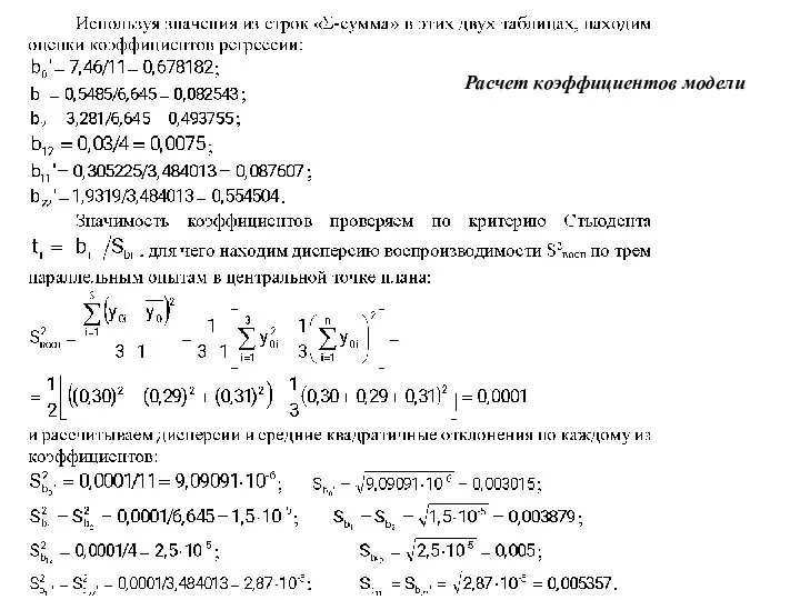 Расчет коэффициентов модели