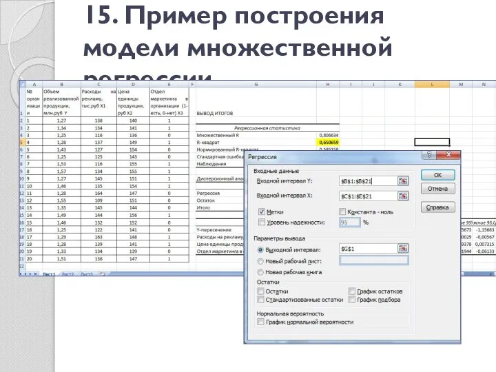 15. Пример построения модели множественной регрессии