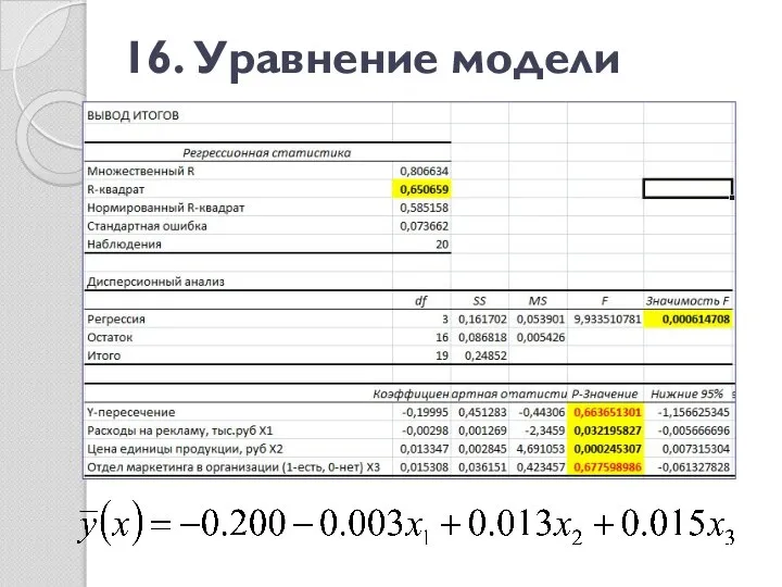 16. Уравнение модели