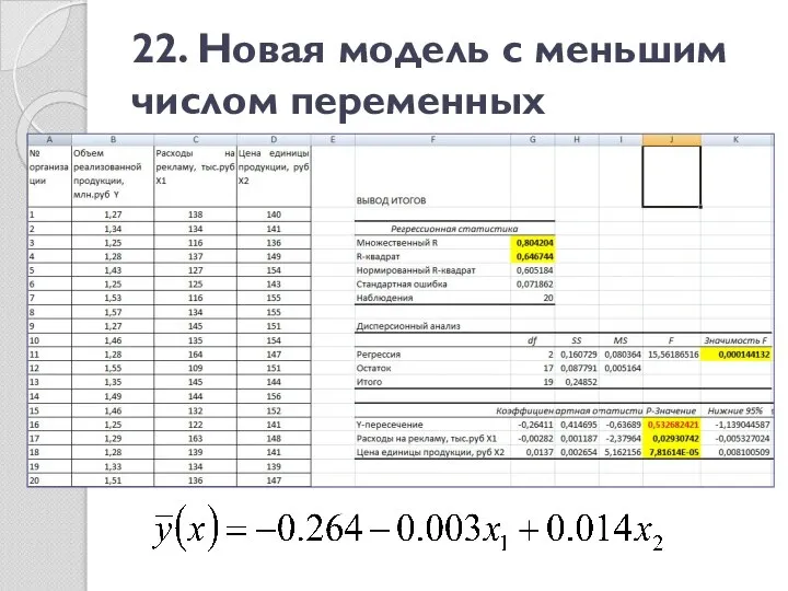 22. Новая модель с меньшим числом переменных