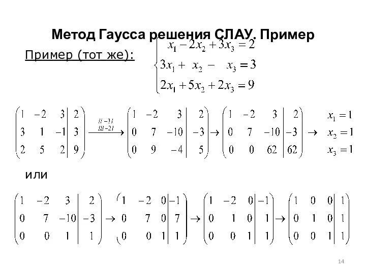 Пример (тот же): или Метод Гаусса решения СЛАУ. Пример