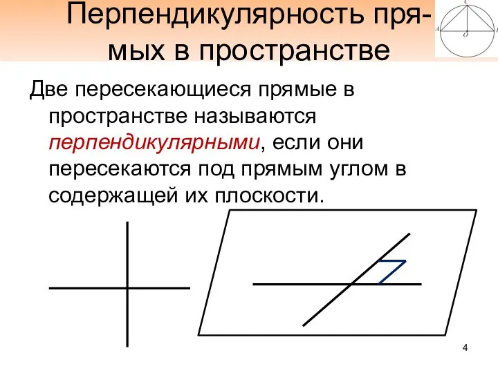 Перпендикулярность пря- мых в пространстве Две пересекающиеся прямые в пространстве называются