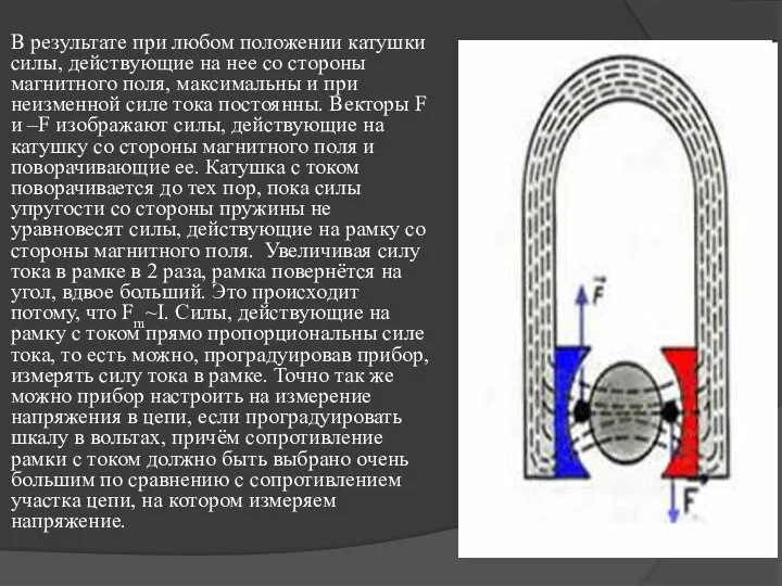 В результате при любом положении катушки силы, действующие на нее со