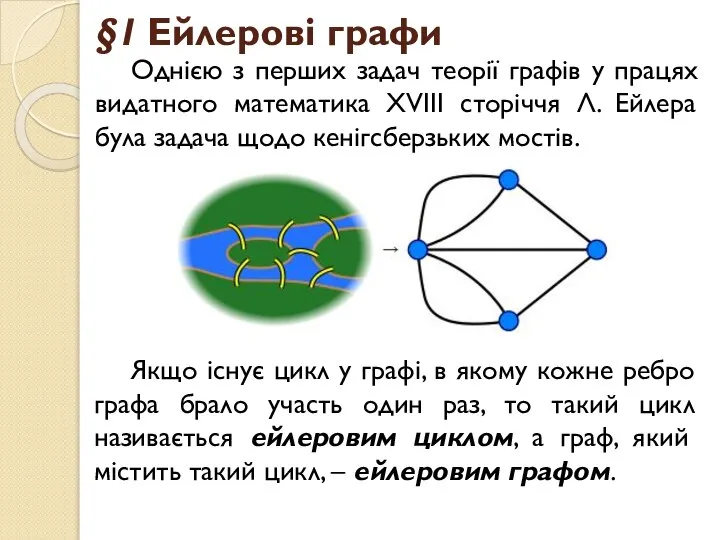 §1 Ейлерові графи Однією з перших задач теорії графів у працях