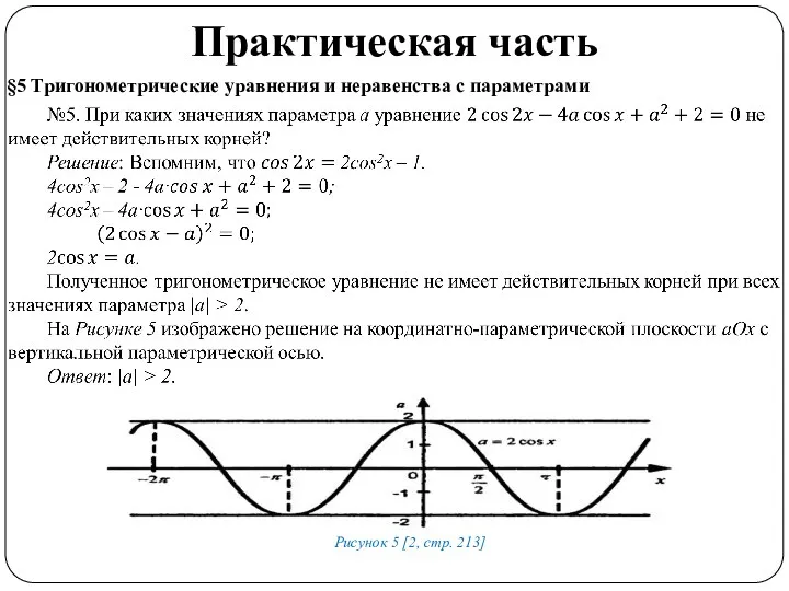 Практическая часть §5 Тригонометрические уравнения и неравенства с параметрами Рисунок 5 [2, стр. 213]