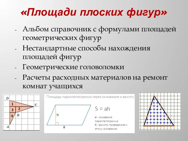 «Площади плоских фигур» Альбом справочник с формулами площадей геометрических фигур Нестандартные