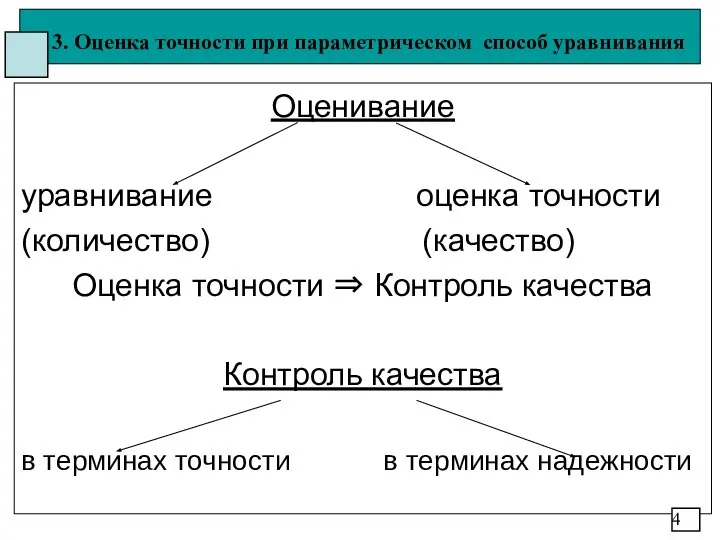 3. Оценка точности при параметрическом способ уравнивания Оценивание уравнивание оценка точности