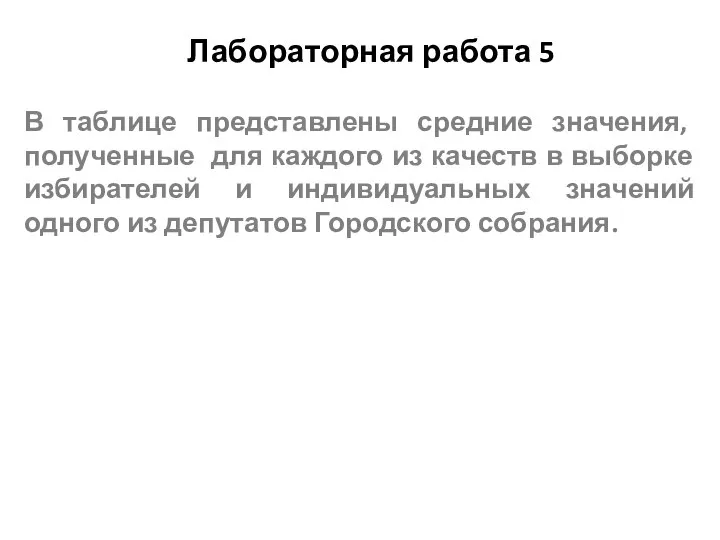 Лабораторная работа 5 В таблице представлены средние значения, полученные для каждого