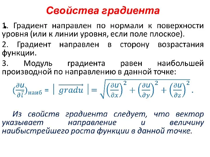 Свойства градиента