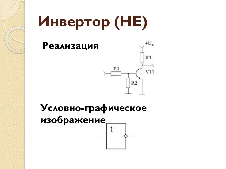 Инвертор (НЕ) Реализация Условно-графическое изображение