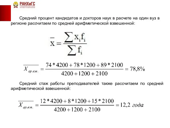 Средний процент кандидатов и докторов наук в расчете на один вуз
