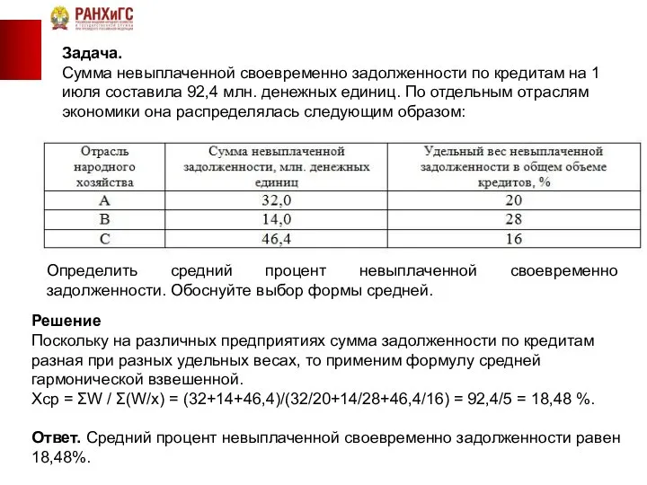 Задача. Сумма невыплаченной своевременно задолженности по кредитам на 1 июля составила