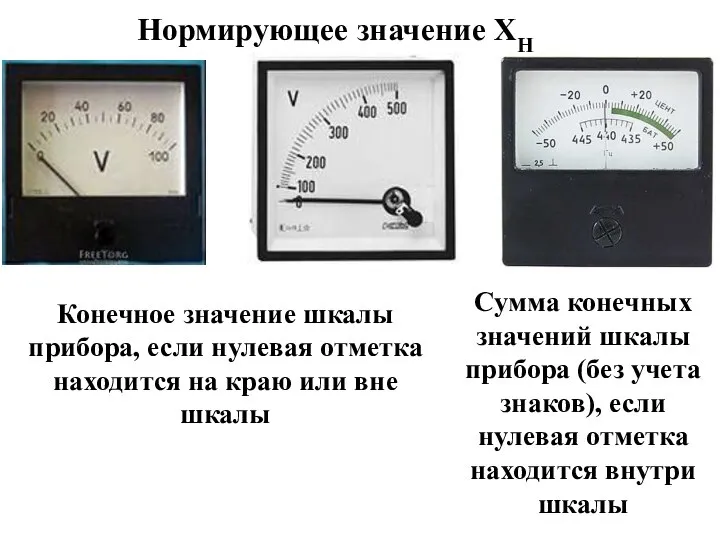 Нормирующее значение ХН Конечное значение шкалы прибора, если нулевая отметка находится