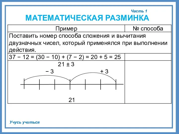 Часть 1 Учусь учиться МАТЕМАТИЧЕСКАЯ РАЗМИНКА