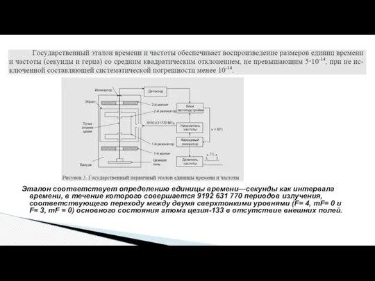 Эталон соответствует определению единицы времени—секунды как интервала времени, в течение которого