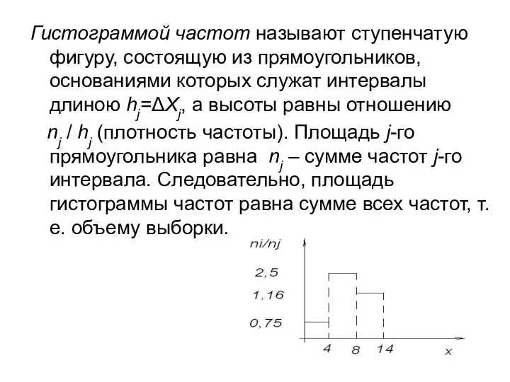 Гистограммой частот называют ступенчатую фигуру, состоящую из прямоугольников, основаниями которых служат