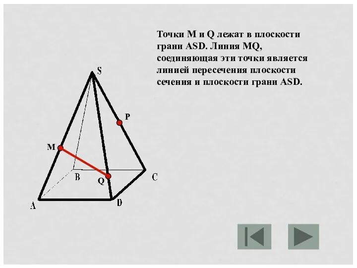 M P Q Точки M и Q лежат в плоскости грани