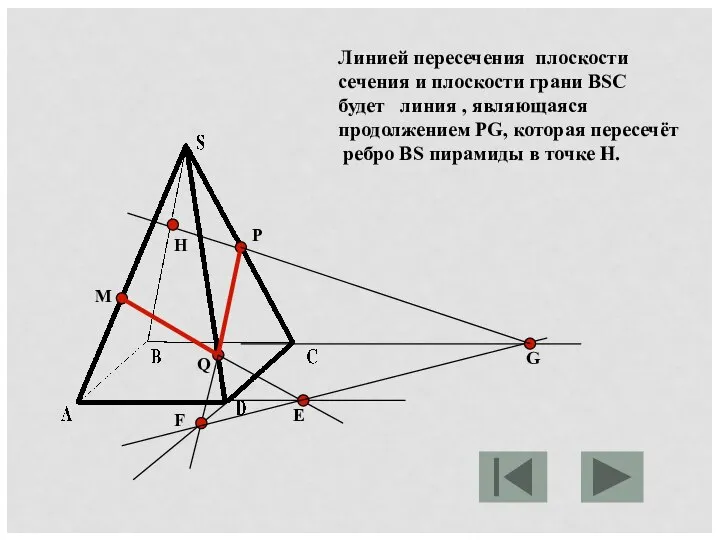 M P Q Е F G Линией пересечения плоскости сечения и