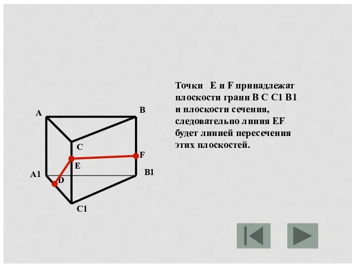 Точки E и F принадлежат плоскости грани B C C1 B1