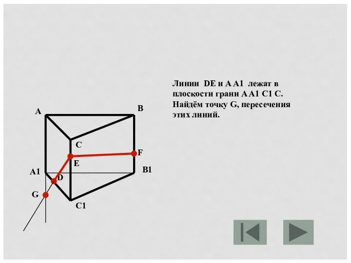 Линии DE и A A1 лежат в плоскости грани A A1