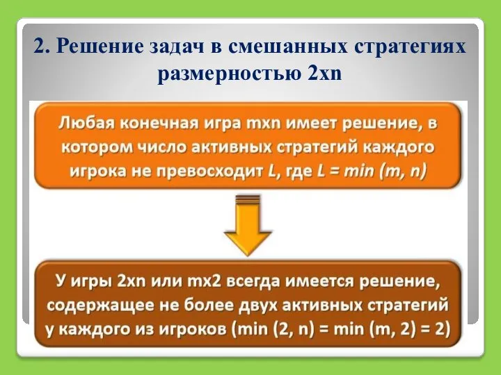 2. Решение задач в смешанных стратегиях размерностью 2хn