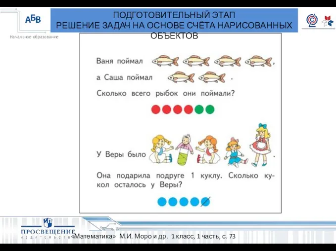 ПОДГОТОВИТЕЛЬНЫЙ ЭТАП РЕШЕНИЕ ЗАДАЧ НА ОСНОВЕ СЧЁТА НАРИСОВАННЫХ ОБЪЕКТОВ «Математика» М.И.