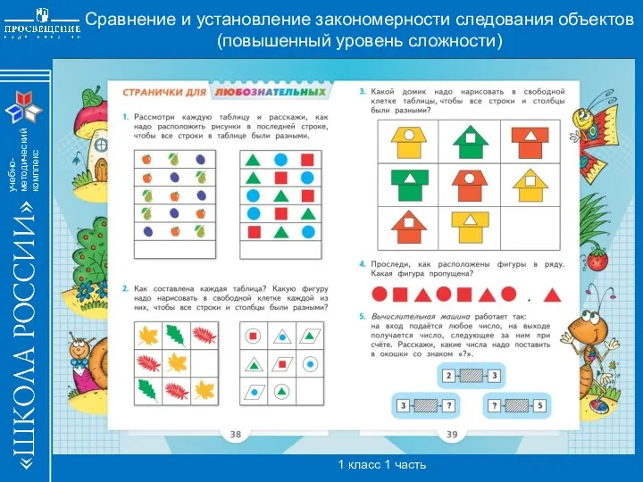 Сравнение и установление закономерности следования объектов (повышенный уровень сложности) 1 класс 1 часть