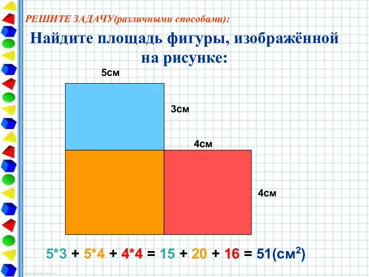 Найдите площадь фигуры, изображённой на рисунке: 5см 3см 4см 4см 5*3