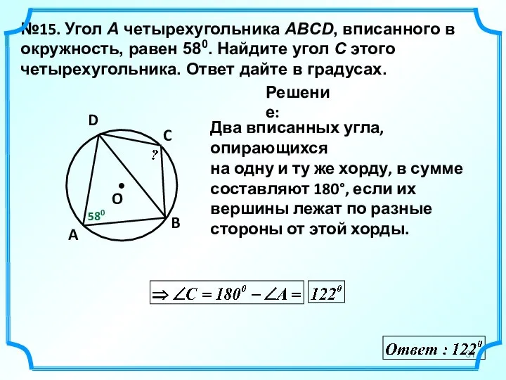 Два вписанных угла, опирающихся на одну и ту же хорду, в