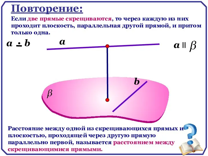 Повторение: Если две прямые скрещиваются, то через каждую из них проходит