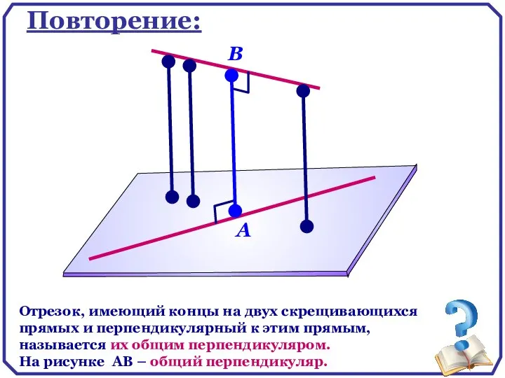 Повторение: Отрезок, имеющий концы на двух скрещивающихся прямых и перпендикулярный к