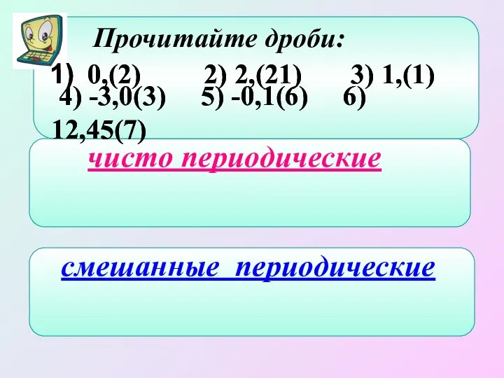 0,(2) 2) 2,(21) 3) 1,(1) 4) -3,0(3) 5) -0,1(6) 6) 12,45(7)