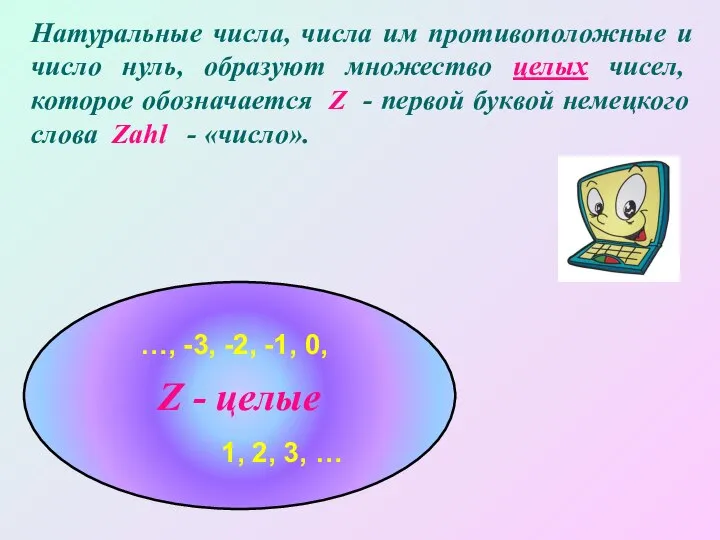 Натуральные числа, числа им противоположные и число нуль, образуют множество целых