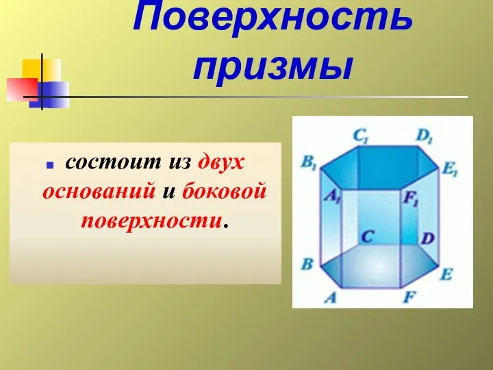 Поверхность призмы состоит из двух оснований и боковой поверхности.