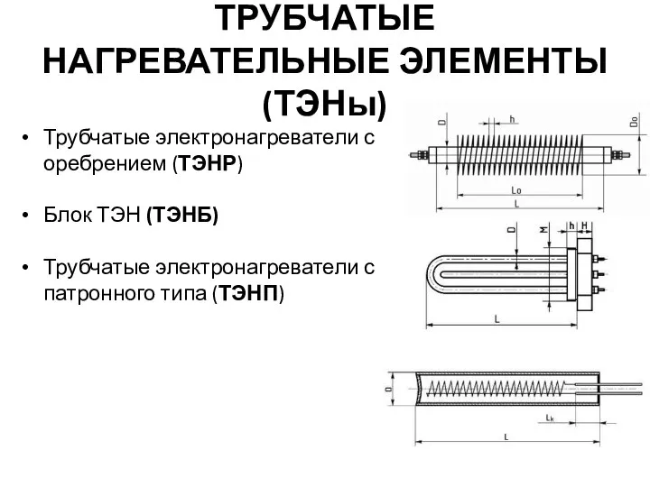 ТРУБЧАТЫЕ НАГРЕВАТЕЛЬНЫЕ ЭЛЕМЕНТЫ (ТЭНы) Трубчатые электронагреватели с оребрением (ТЭНР) Блок ТЭН