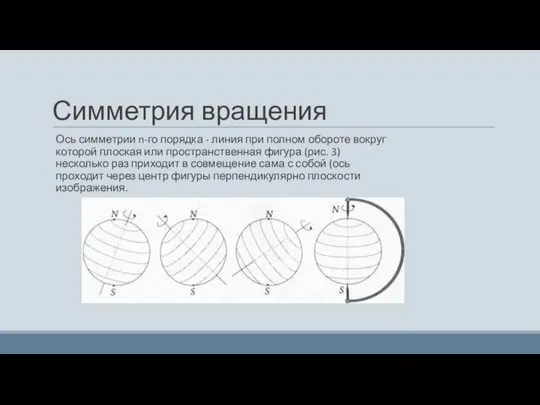 Симметрия вращения Ось симметрии n-го порядка - линия при полном обороте