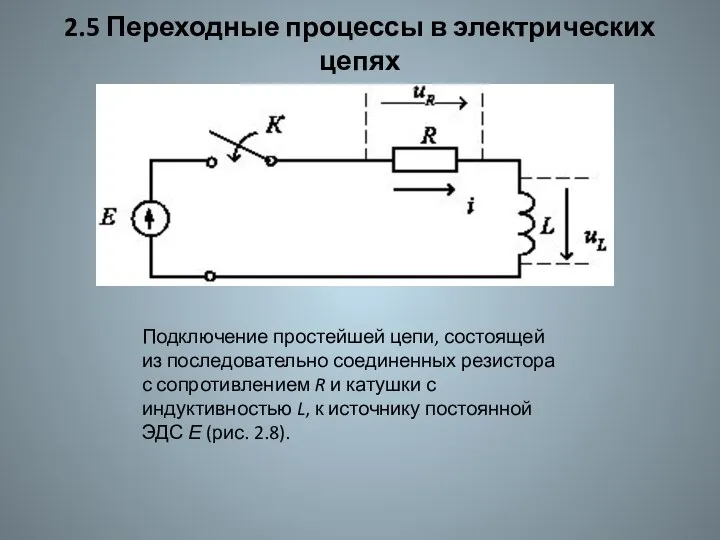 2.5 Переходные процессы в электрических цепях Подключение простейшей цепи, состоящей из