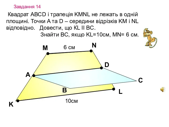 Завдання 14 Квадрат АВСD і трапеція KMNL не лежать в одній