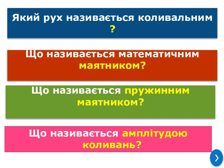 Який рух називається коливальним ? Що називається математичним маятником? Що називається