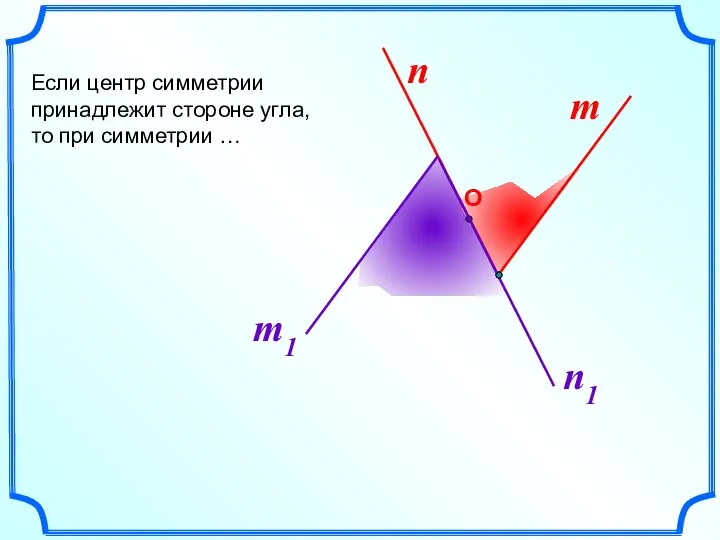 n Если центр симметрии принадлежит стороне угла, то при симметрии … m