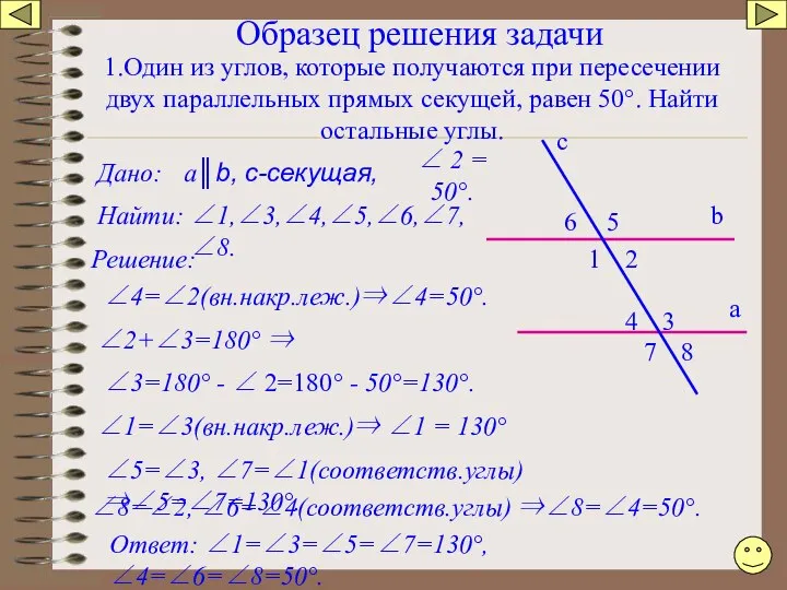 Образец решения задачи 1.Один из углов, которые получаются при пересечении двух