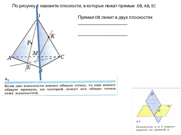 По рисунку 8 назовите плоскости, в которых лежат прямые DB, AB,