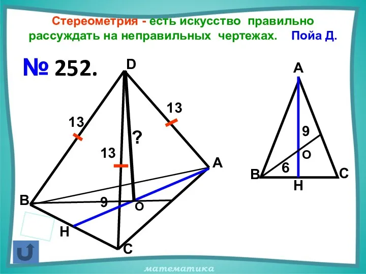 Стереометрия - есть искусство правильно рассуждать на неправильных чертежах. Пойа Д.