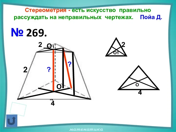 Стереометрия - есть искусство правильно рассуждать на неправильных чертежах. Пойа Д.