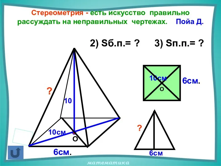 Стереометрия - есть искусство правильно рассуждать на неправильных чертежах. Пойа Д.