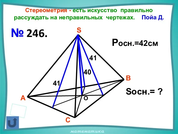 Стереометрия - есть искусство правильно рассуждать на неправильных чертежах. Пойа Д.