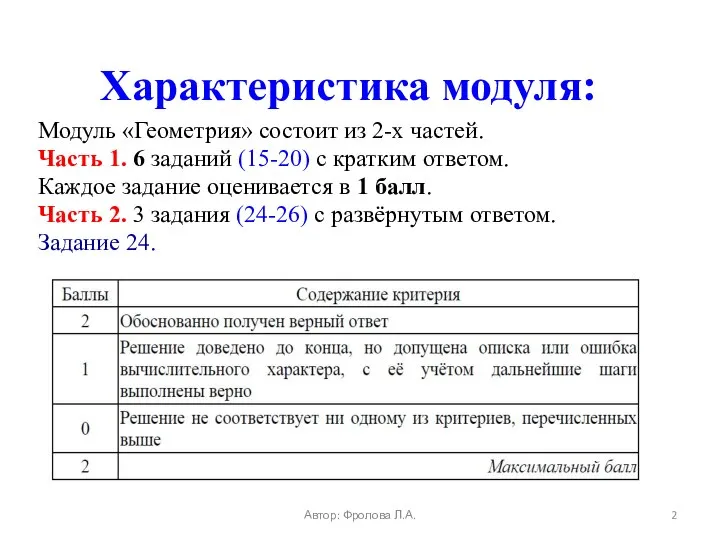 Характеристика модуля: Модуль «Геометрия» состоит из 2-х частей. Часть 1. 6