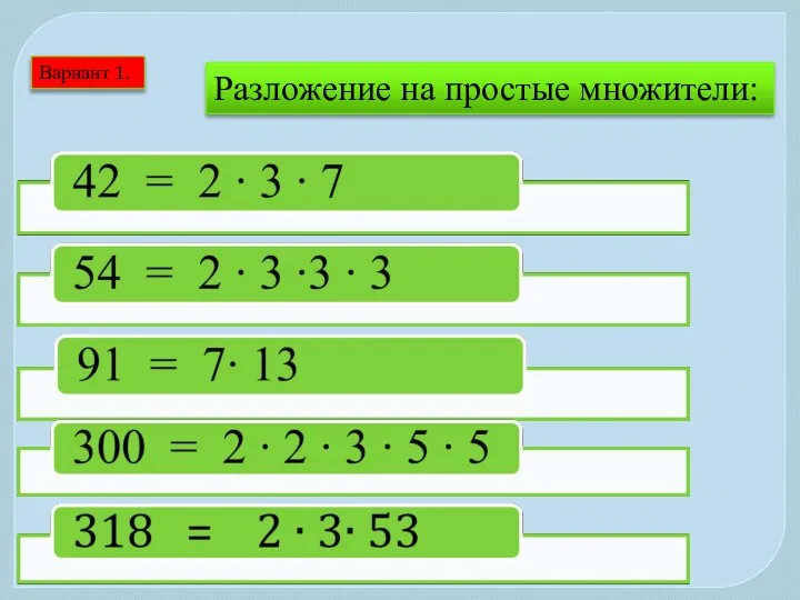 Разложение на простые множители: Вариант 1.