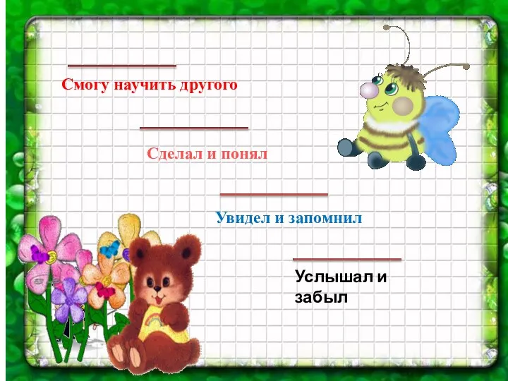 Услышал и забыл Увидел и запомнил Сделал и понял Смогу научить другого